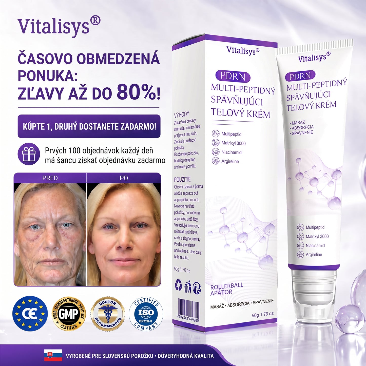 Odborníci odporúčajú🥦 | 🌥️Vitalisys® PDRN multipeptidový masážny telový krém – Proti starnutiu, hydratačný, spevňujúci, regeneračný, zjednocujúci, na odstraňovanie akné a škvŕn, odstraňovanie bradavíc a materských znamienok, zmiernenie psoriázy.❤️