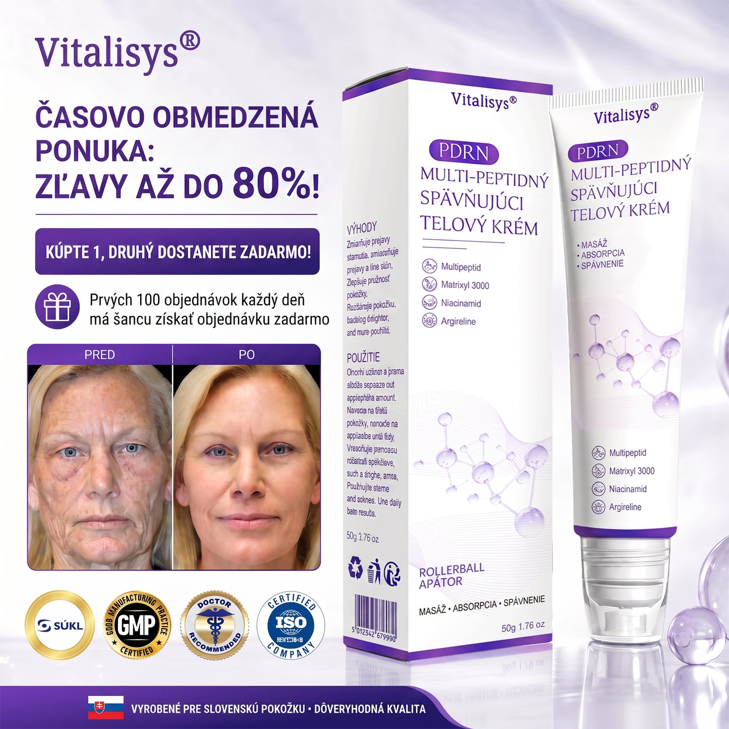 🇸🇰 Odporúčané dermatológmi🥇 | 🍍Vitalisys® PDRN multipeptidový masážny telový krém – Proti starnutiu, hydratačný, spevňujúci, regeneračný, zjednocujúci, na odstraňovanie akné a škvŕn, odstraňovanie bradavíc a materských znamienok, zmiernenie psoriázy.❤️